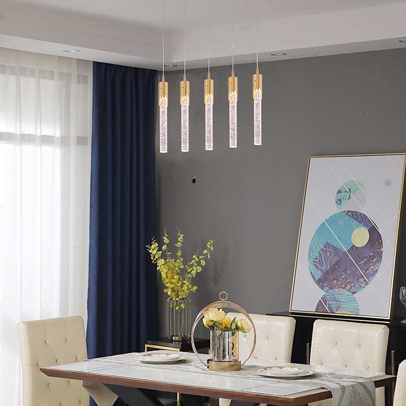 lampada a sospensione a led dimmerabile 1/2/4/5/8 testa lampada moderna in cristallo per isola da cucina, illuminazione a sospensione regolabile per isola cucina, lampadario a led in oro nero per sala del 2025 a $490.49 –P6