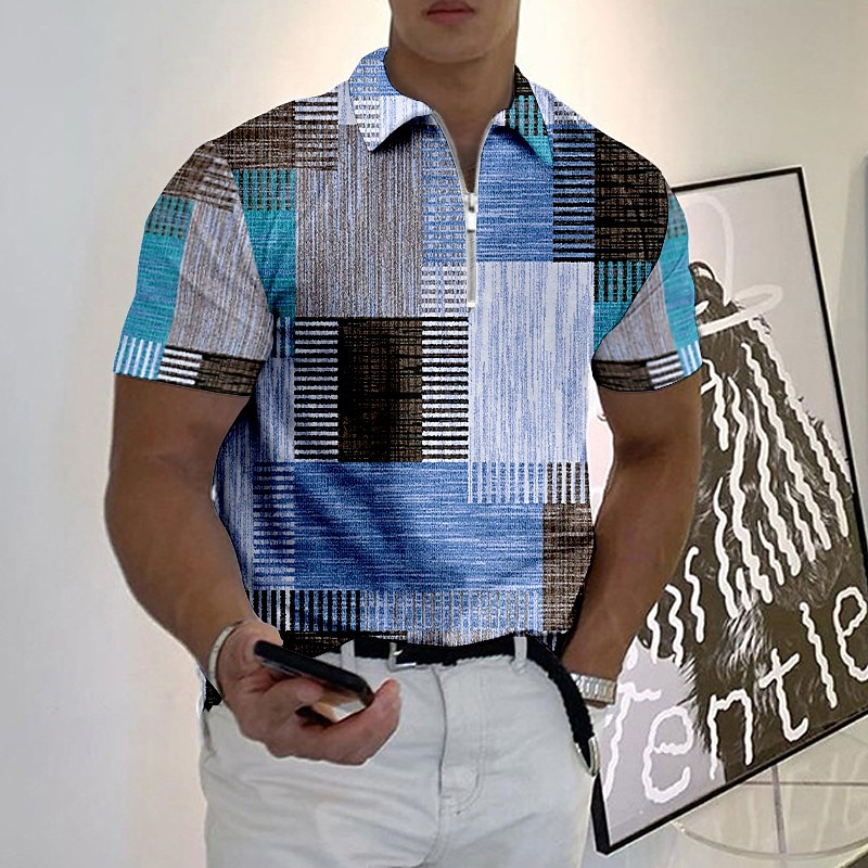 Per uomo Plaid Polo con zip Maglia da golf Manica Corta Magliette polo Camicie con Colletto Vintage Casual Abbigliamento da vacanza Abbigliamento Formale Abbigliamento da festa Stampa 3D Polo con del 2026 a $23.99 –P2