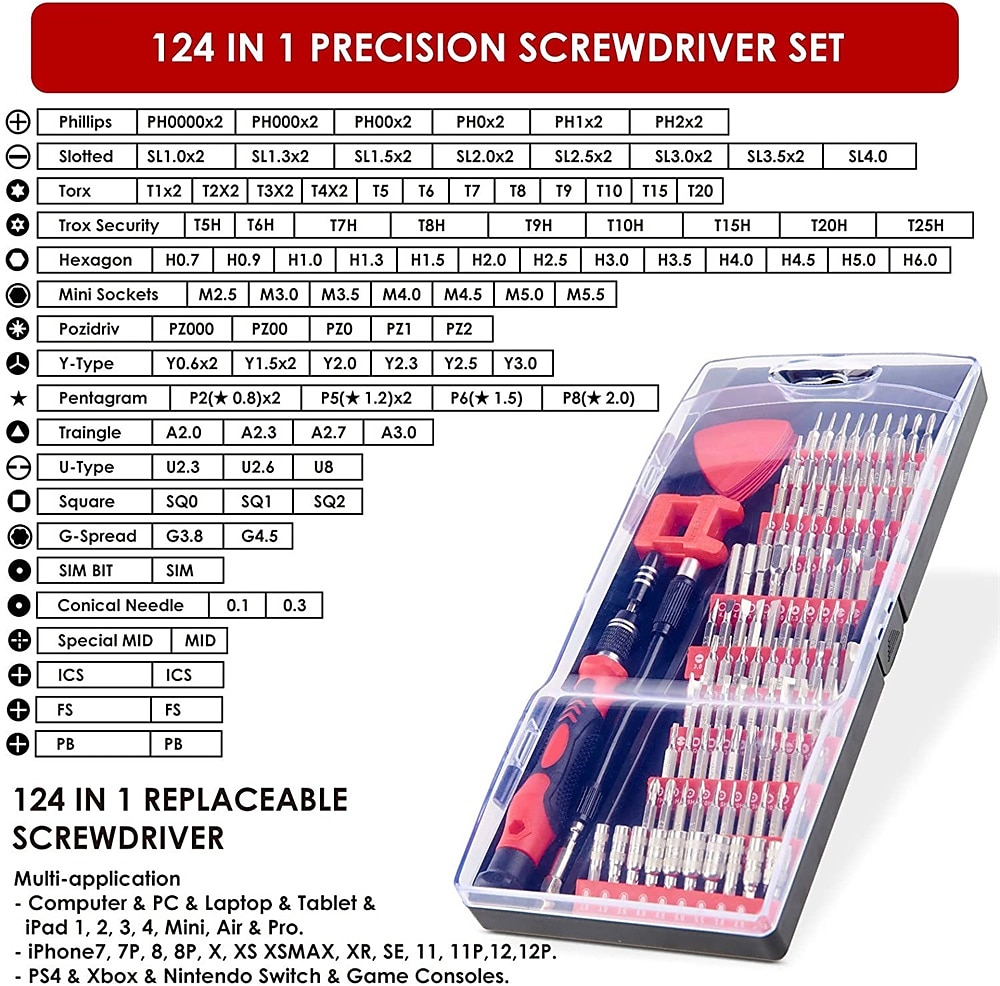 124-in-1 Professional Electronics Repair Tool Kit - Precision Screwdriver Set With Magnetic Mini Screwdrivers & Carrying Case 2025 - $38.99 –P2