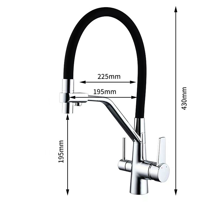 keukenkraan neerklapbare sproeikop, gezuiverd water dubbele uitloop kranen gootsteen mixer badrandcombinaties, 360 roterende dubbele handgreep hoge boog flexibele buis vat messing kraan 2024 - €109.99 -P1