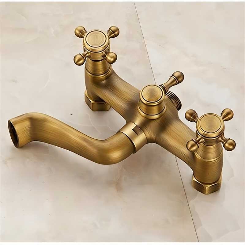 Traditional Shower System Faucet Set with Bathtub Spout with Heldhand Handshower Spray, Vintage Brass Dual Spout Wall Mounted Ceramic Mixer Valve 2025 - $145.99 –P2