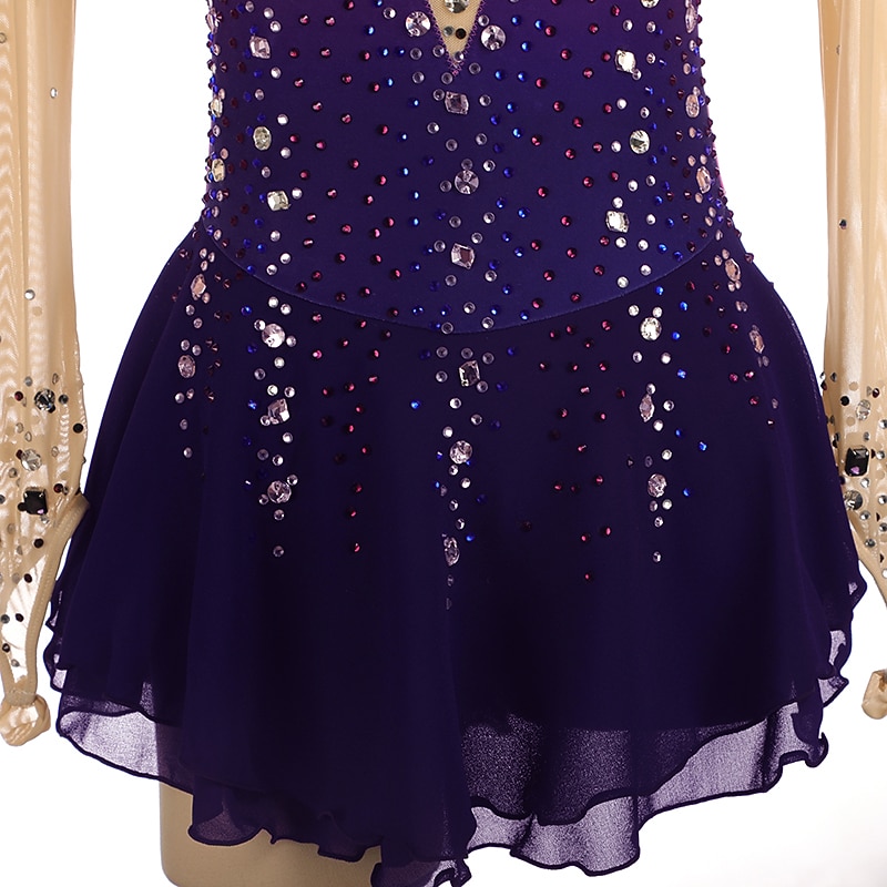Vestido de patinaje artístico Mujer Chica Patinaje Sobre Hielo Vestidos Borgoña Azul Real Púrpula Claro Dedo Pulgar Espalda Abierta Licra Alta elasticidad Entrenamiento Competición Ropa de Patinaje 2026 - $191.99 –P6