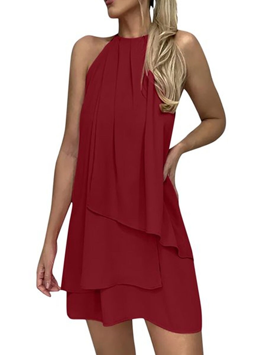 Per donna Abito da lavoro Abiti in chiffon Vestito nero Di tendenza Mini abito Multistrato Girocollo Senza maniche Liscio Standard Nero Bianco Rosa Estate Primavera S M L XL XXL del 2025 a $24.99 -P3
