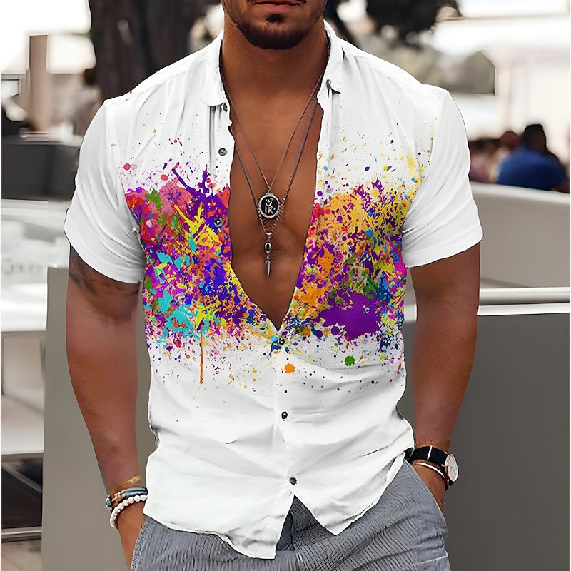 Voor heren Verloop Overhemd Overhemd met knopen Korte mouw Modieus Ontwerper Casual Buiten Casual Zomer Lente Strijkijzer Afdrukken Zwart Wit Geel Paars Oranje 2025 - $24.99 –P3