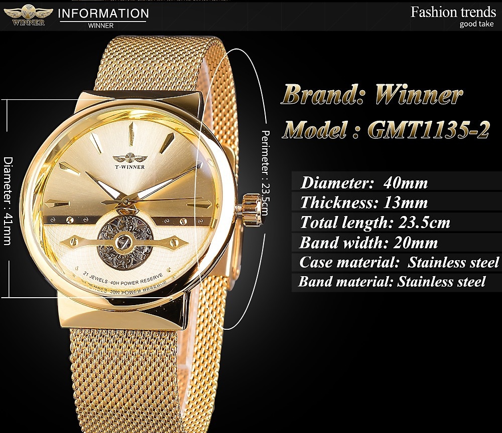 WINNER Men Mechanical Watch Luxury Large Dial Fashion Business Hollow Skeleton Automatic Self-winding Luminous Stainless Steel Watch 2025 - $57.99 –P3