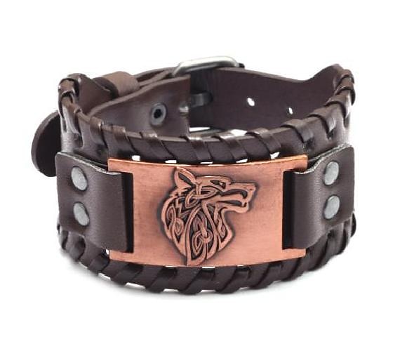 Breites Wikinger-Armband, antikes Silber, Wolfskopf-Muster, Armreif, PU-Manschette, Retro-Vintage-Mittelalter, für Männer und Frauen 2025 - $13.49 –P9