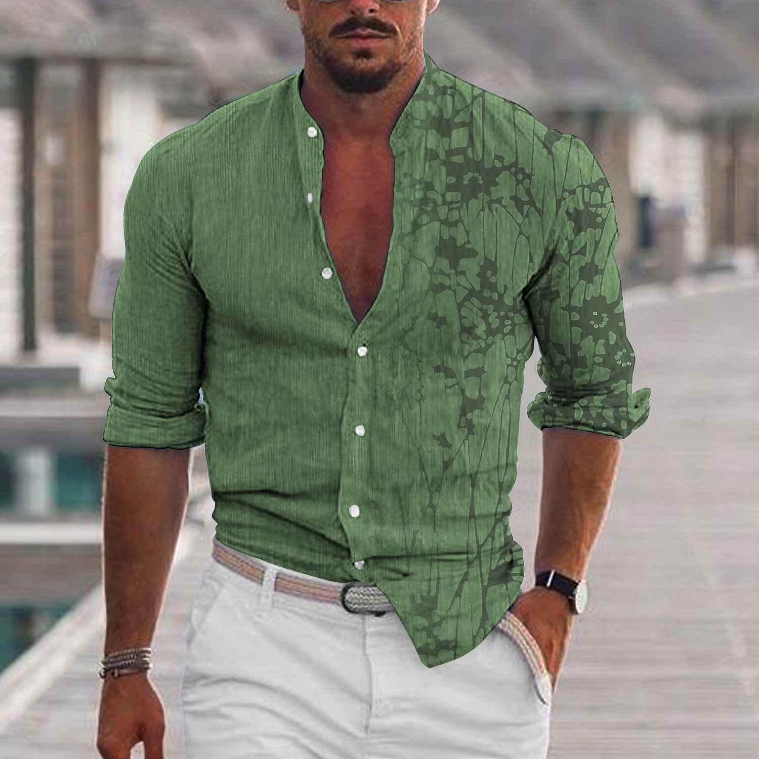 Green Aesthetic Linen Pants  Summer Long Sleeve Shirt Trousers