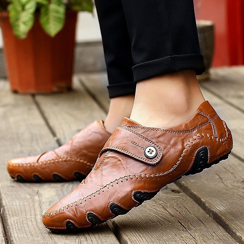 Herren-Loafer aus Kunstleder zum Hineinschlüpfen mit rutschfester Sohle, handgenähte Mokassins für Spaziergänge im Freien, Reisen und den Alltag 2025 - $42.99 –P4