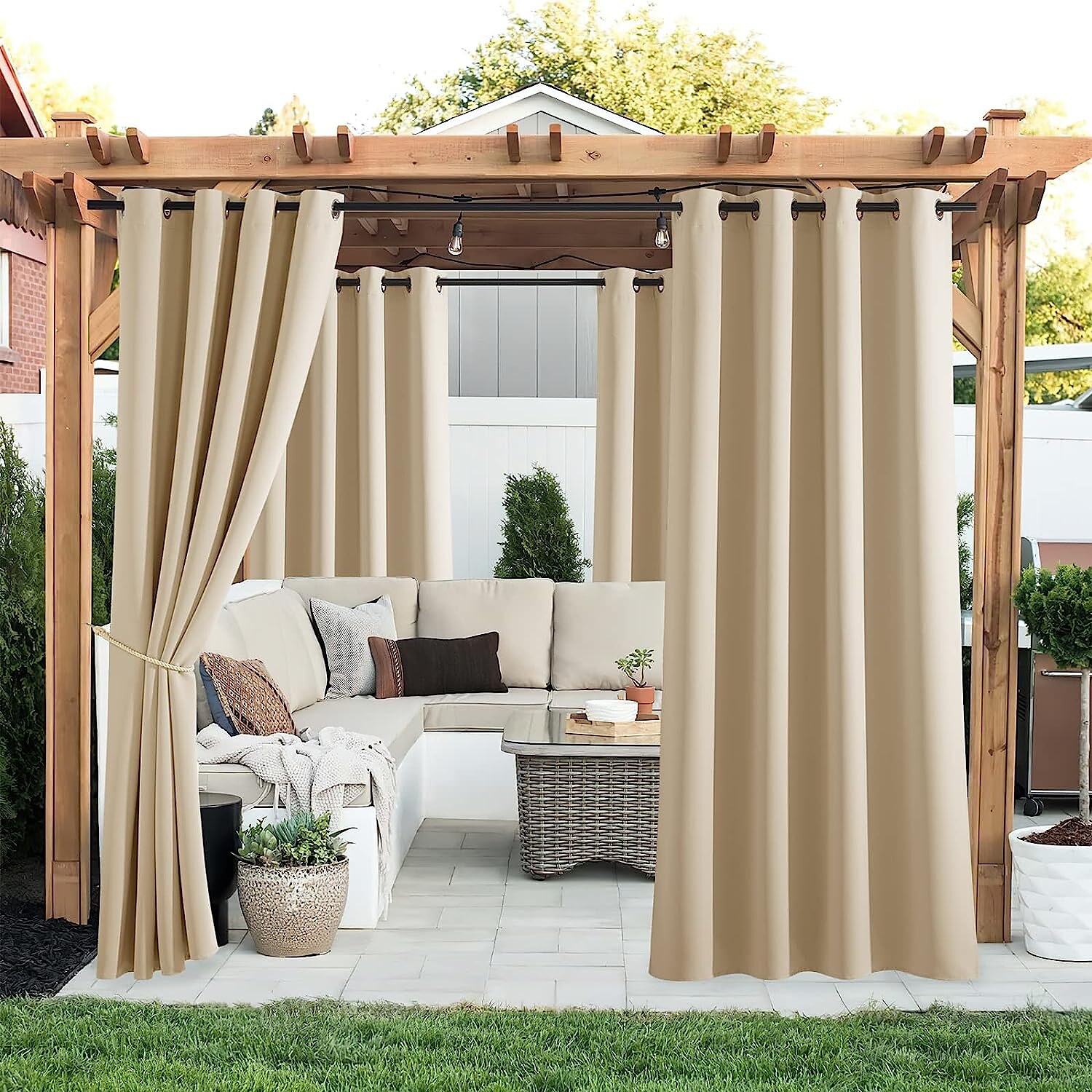 2 paneler utomhusgardiner vattentäta för inomhusbröllop uteplats tjock avskildhet grommet gardiner för bröllop sovrum, vardagsrum, veranda, pergola, cabana 2025 - $45.99 –P2