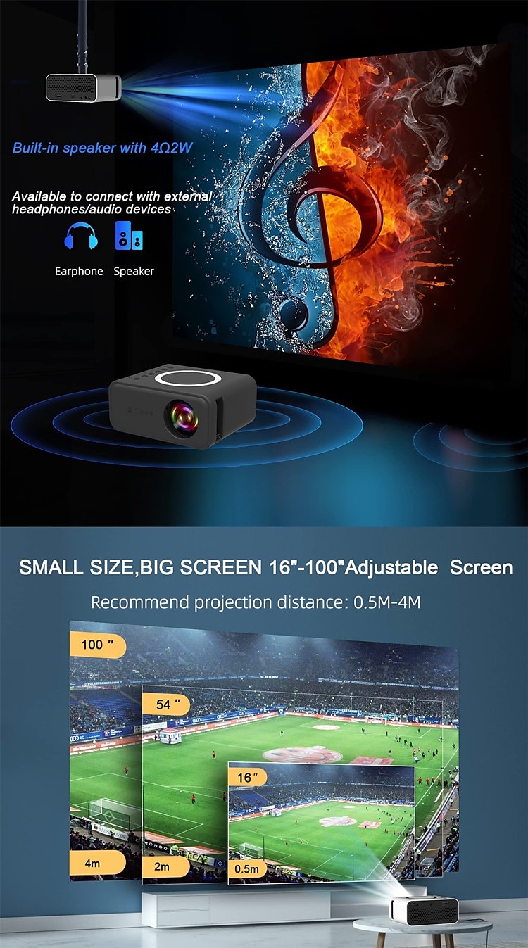 YT300 LED Mobile Video Mini Projector Home Theater Media Player Kids Gift Cinema Wired Wireless Same Screen Projector for Iphone Android 2024 - $52.99 –P2