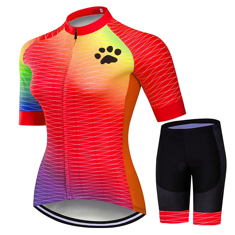Femme Maillot et Cuissard Velo Cyclisme Manche Courte VTT Vélo tout terrain Vélo Route Rose Rouge Bleu Graphic Chat Dégradé Vélo Séchage rapide Evacuation de l'humidité Spandex Des sports Graphic de 2025 ? $50.99 –P6
