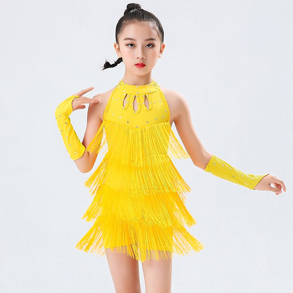 Dans Latin Ținute de Dans Copii Rochie Cristale / Strasuri Franjuri Decupat Fete Performanță Antrenament Fără manșon Poliester 2025 - $32.99 –P9