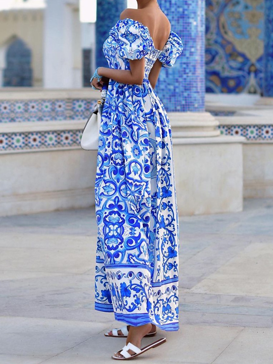 Damskie Długa sukienka sukienka maxi Codzienne sukienki Sukienka Boho Sukienka z nadrukiem Kwiaty Moda miejska Codzienny Na zewnątrz Codzienny Urlop Nadruk Krótki rękaw Z odsłoniętymi ramionami 2025 - $41.99 –P2