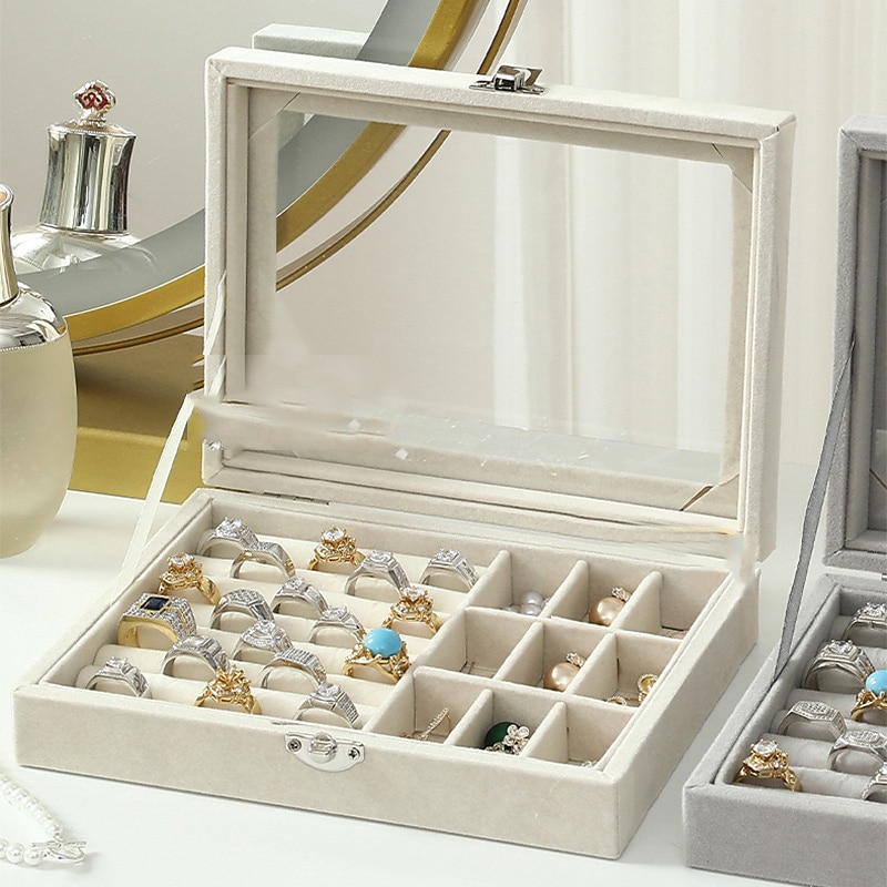 1PC Large Capacity Velvet Jewelry Box New Rings Necklaces Earrings Earrings Storage Box High-end Sense Organizing Box Dustproof Box 2025 - $11.49 –P9