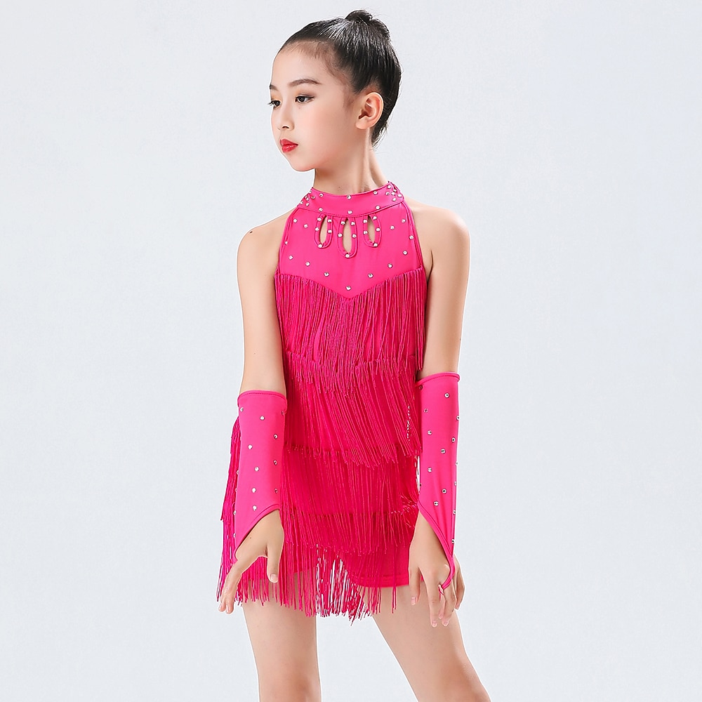 Dans Latin Ținute de Dans Copii Rochie Cristale / Strasuri Franjuri Decupat Fete Performanță Antrenament Fără manșon Poliester 2025 - $32.99 –P5
