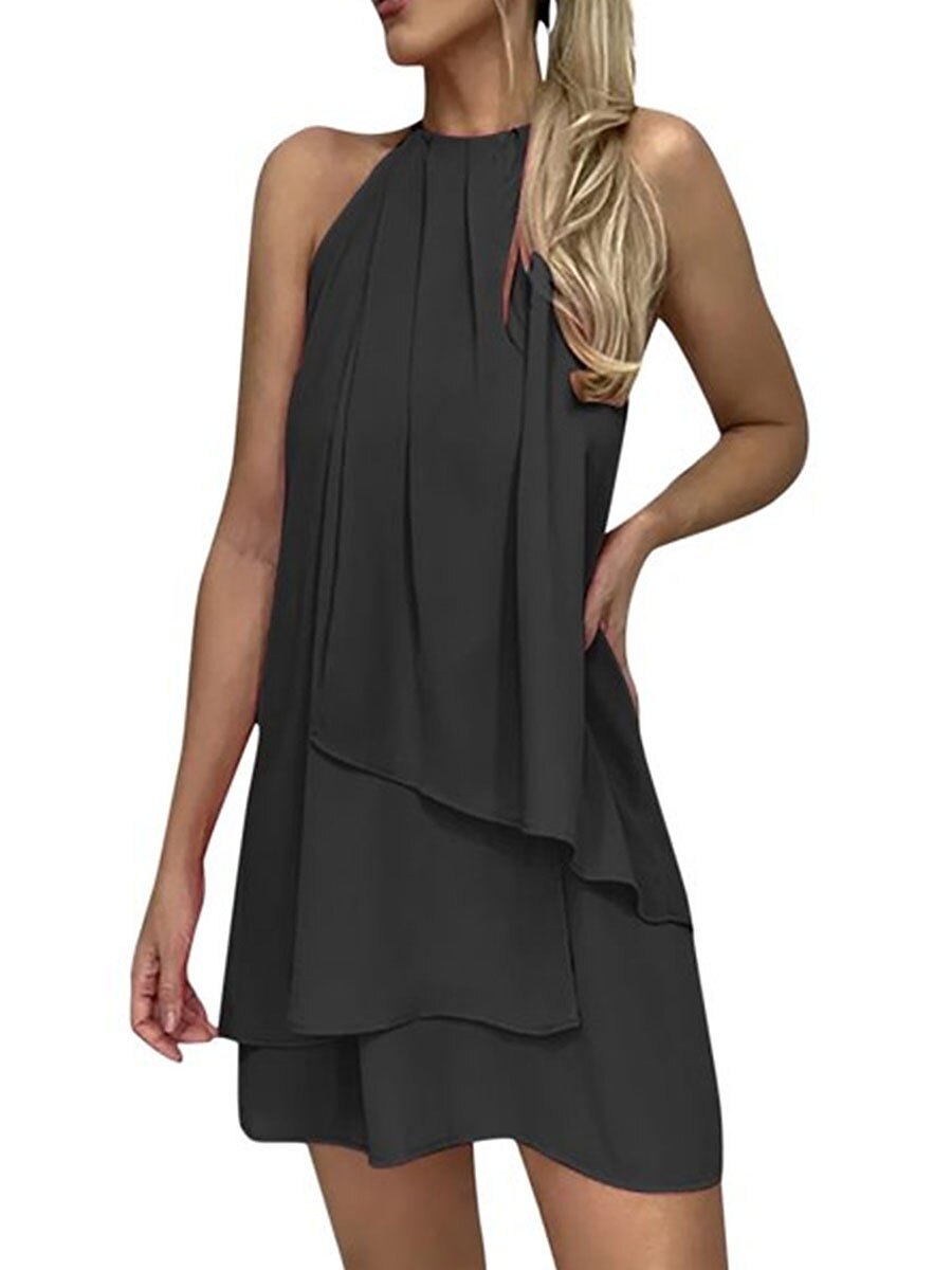 Per donna Abito da lavoro Abiti in chiffon Vestito nero Di tendenza Mini abito Multistrato Girocollo Senza maniche Liscio Standard Nero Bianco Rosa Estate Primavera S M L XL XXL del 2025 a $24.99 -P6