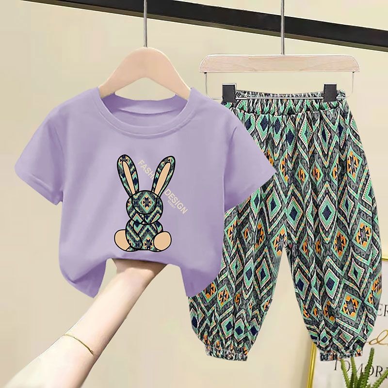 2 Piese Copii Fete Geometric Costum de pantaloni A stabilit Manșon scurt Modă În aer liber Bumbac 3-7 ani Vară Negru Alb Galben 2025 - $13.49 –P7