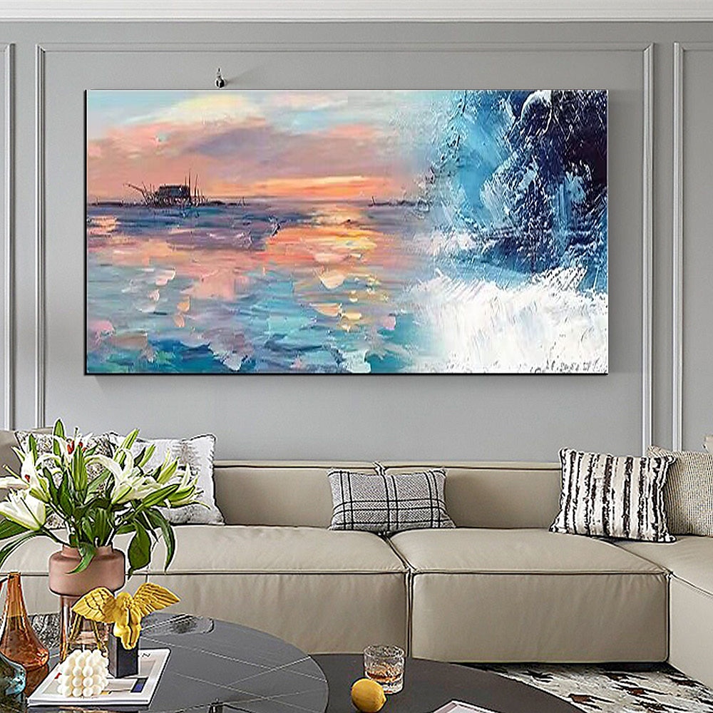 Pure Hand painted Sunset Sea Sky Ocean Beach Landscape Colorful Abstract Wall Art Extra Large Panoramic Oil Painting On Canvas 2025 - $83.99 –P12