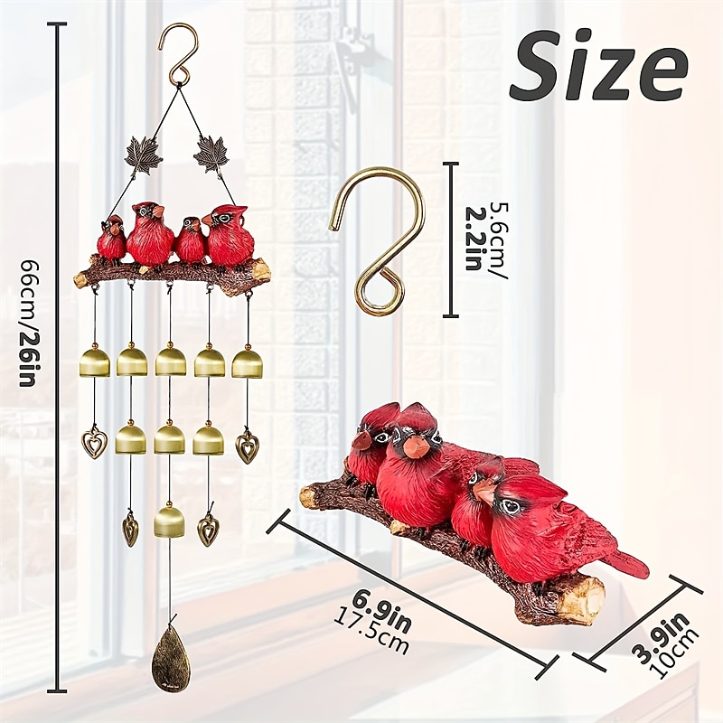 1 pc carillon éolien oiseau cardinal, carillons éoliens cloche oiseau rouge décorations extérieures ornement suspendu pour décor de jardin balcon fenêtre de 2025 ? $34.99 -P1