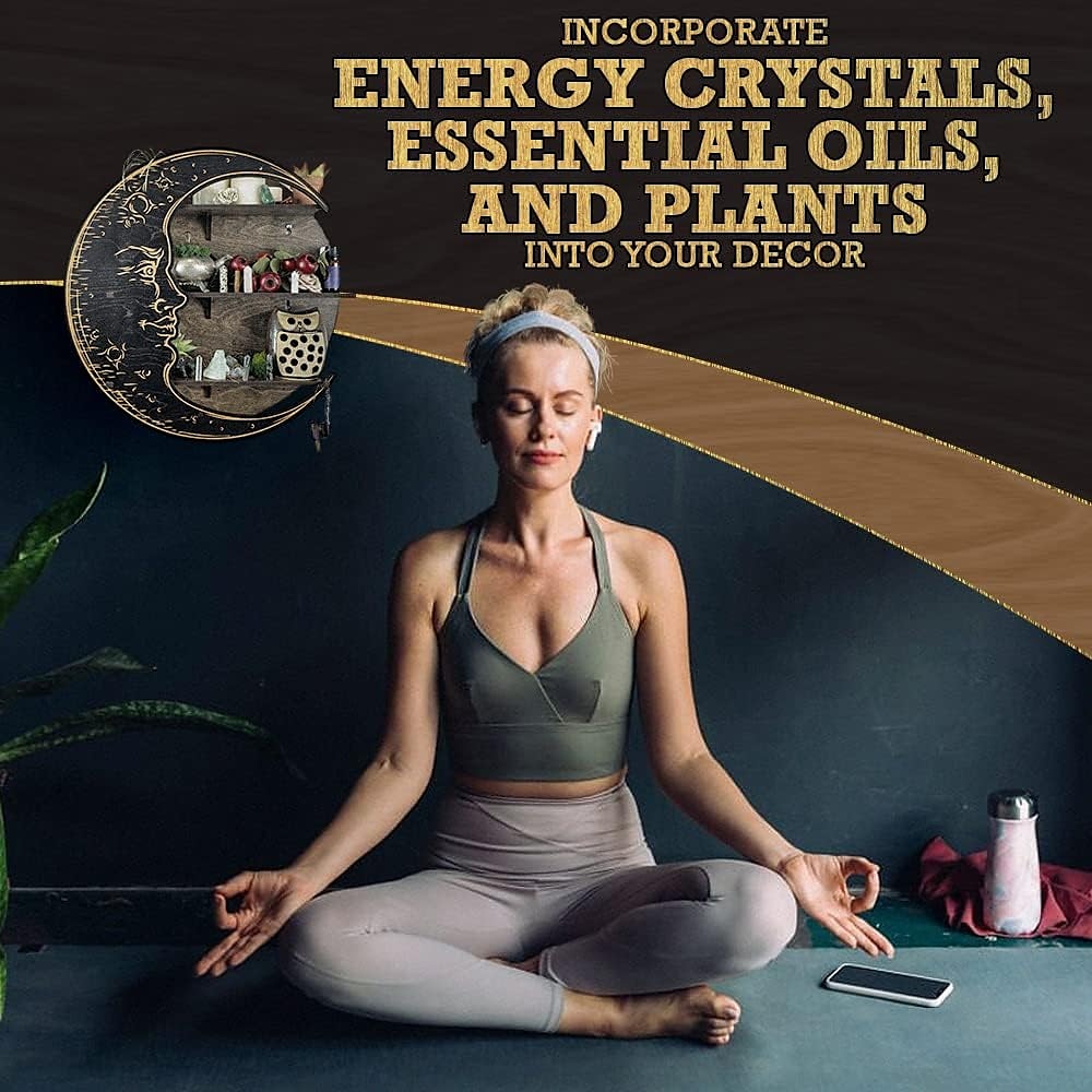 Wooden Moon Shelf for Crystals, Floating Shelves Made of Wood, Display Shelf for Essential Oil, Crescent Moon Floating Shelves, Rustic Storage Shelf for Living Room, Bedroom, Bathroom 2025 - $35.99 –P3