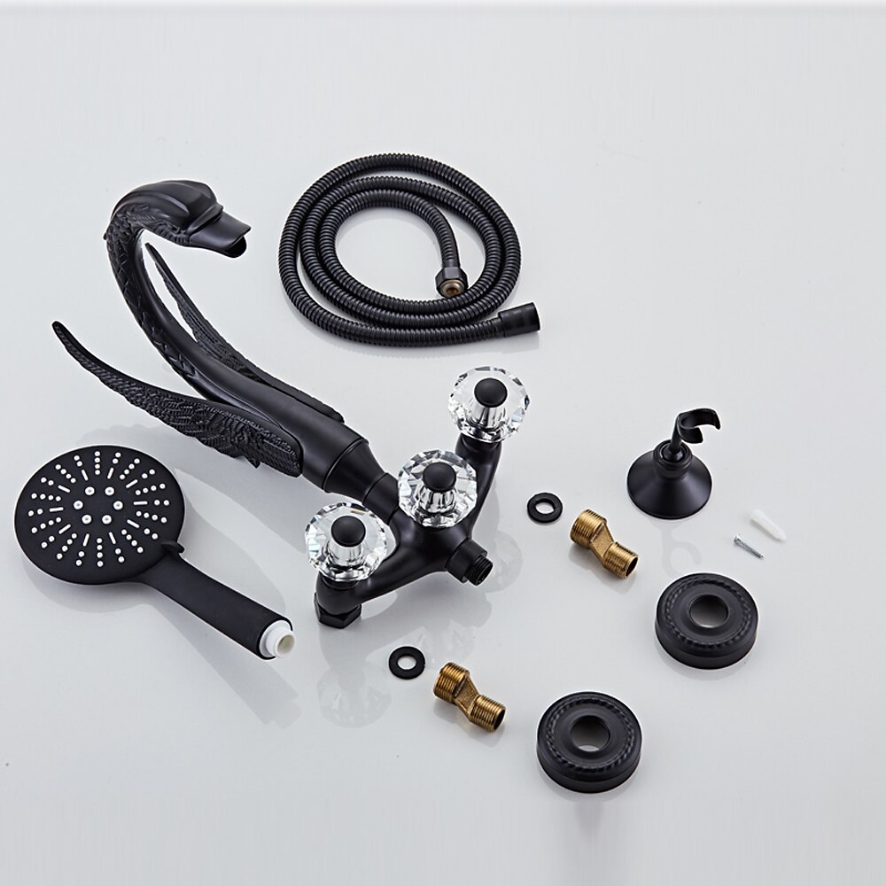 vintage messinginen suihkuhanasetti käsisuihkulla, perinteinen kylpyammeen juoksuputki kaksikahvainen kylpyamme hana seinään kiinnitettävä 2026 - ₩881654 –P2