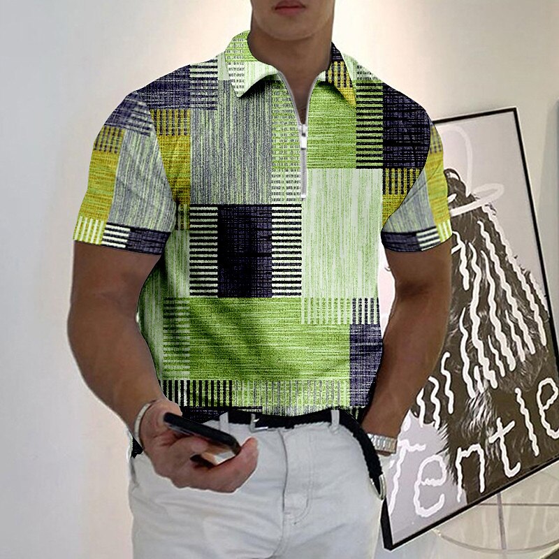 Per uomo Plaid Polo con zip Maglia da golf Manica Corta Magliette polo Camicie con Colletto Vintage Casual Abbigliamento da vacanza Abbigliamento Formale Abbigliamento da festa Stampa 3D Polo con del 2026 a $23.99 –P3