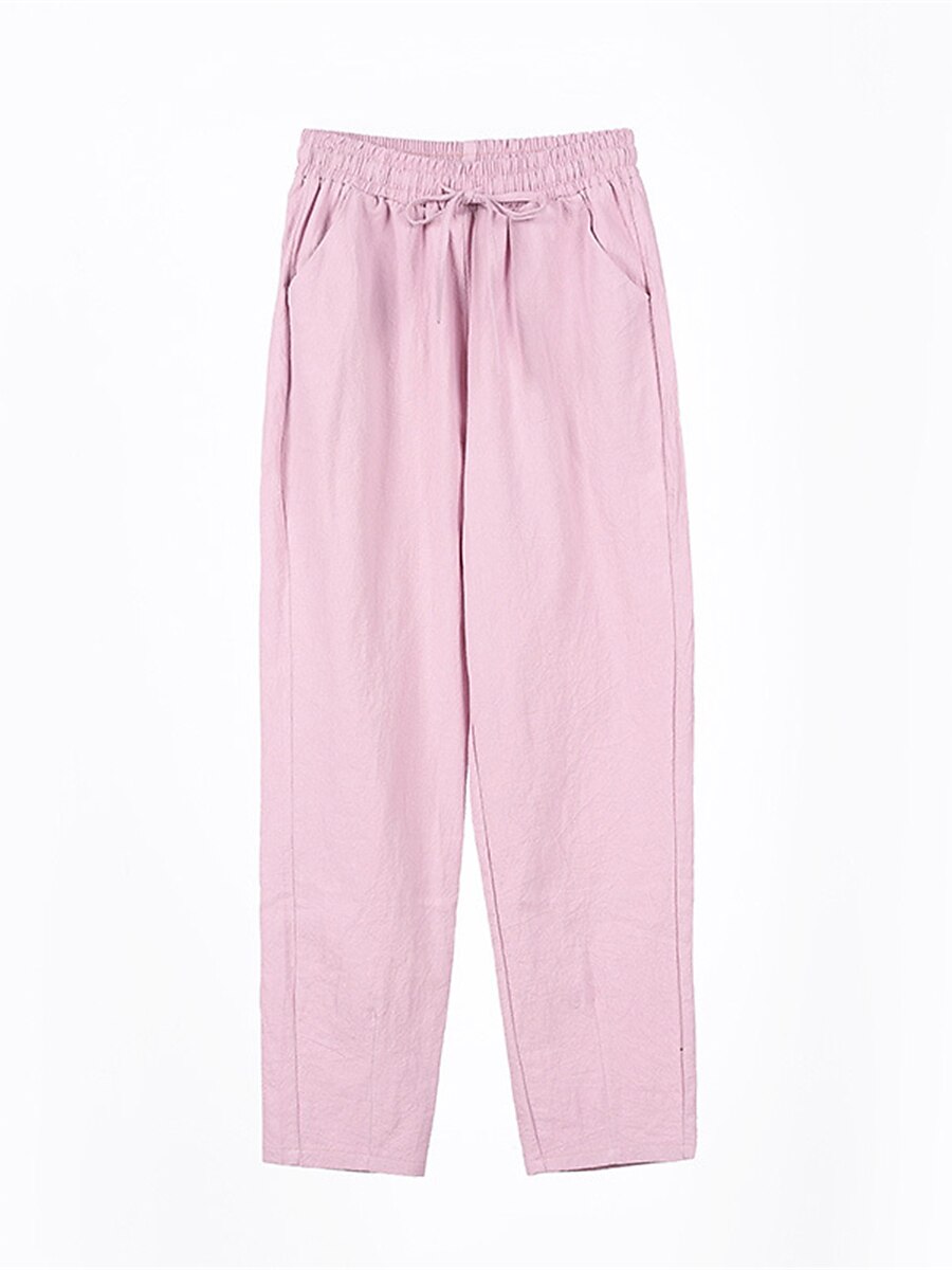 Dam Shorts i bomullslinne Linneinspirerade byxor Byxor av linne i bomull Streetwear Enkel Ledigt Lång Medium Midja Slät Ficka Snörning Opressade byxor Andningsfunktion Mjuk Utomhus Microelastisk 2025 - $16.99 –P14