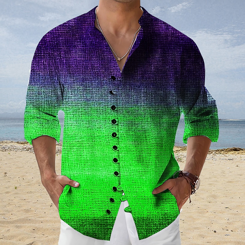 Herr Lutning Geometriska mönster Skjorta Knapp upp skjorta Långärmad Mode Streetwear Designer Utomhus Ledigt Dagligen Sommar Vår Höst Hög krage Mönster Gul Blå Purpur Orange Grön 2025 - $26.99 –P3