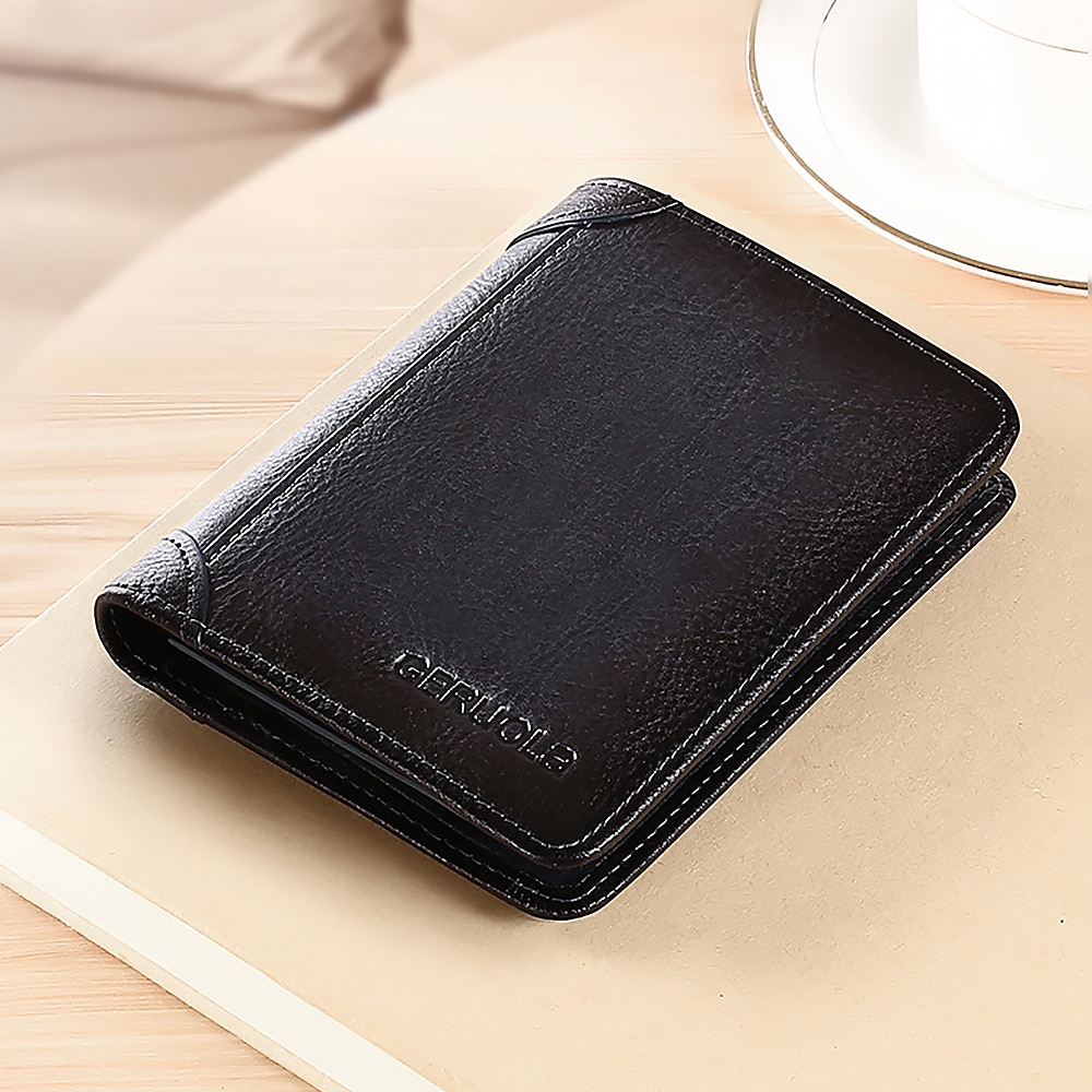 Cartera de piel de vaca con bloqueo RFID de gran capacidad para hombre: tarjetero de identificación plegable con protección de seguridad 2025 - $16.99 -P16