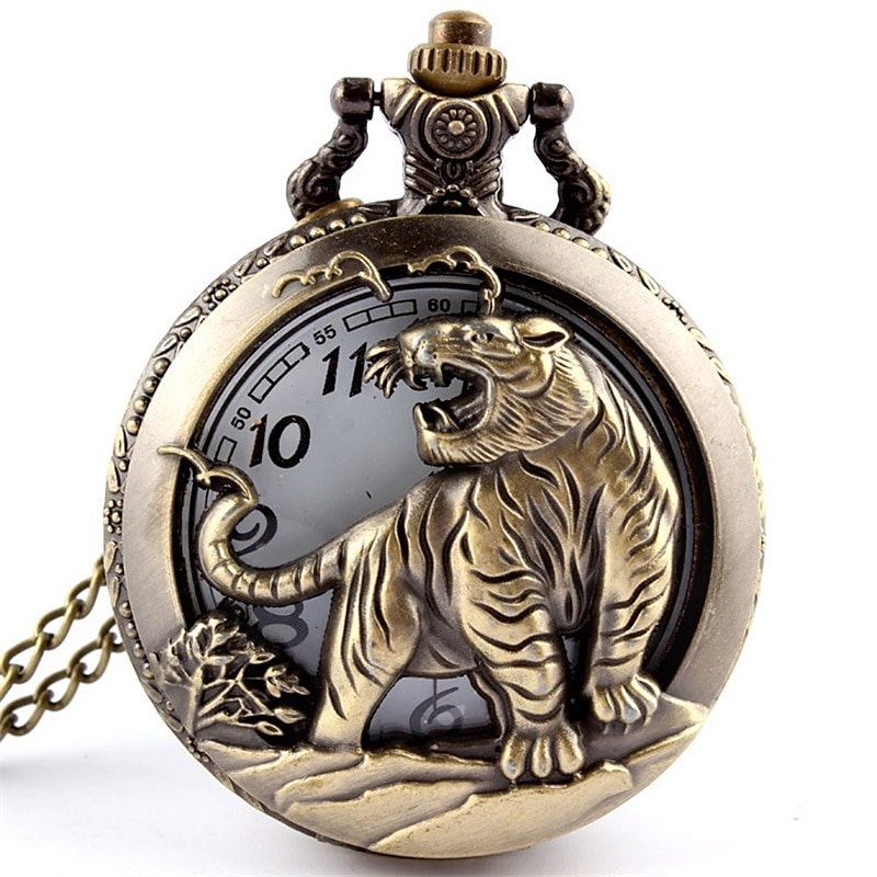 nou sosire ceas de buzunar cuarț capac deschis stil mixt lup sălbatic relief capac transparent pandantiv unisex femei ceas bărbați 2025 - $18.99 –P8