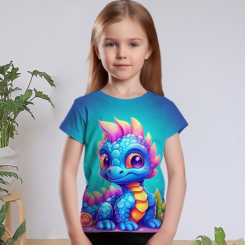 Girls' 3D Graphic Cartoon Unicorn T shirt Tee Short Sleeve 3D Print Summer Spring Active Fashion Cute Kids 3-12 Years Outdoor Casual Daily Regular Fit 2025 - $11.99 –P4