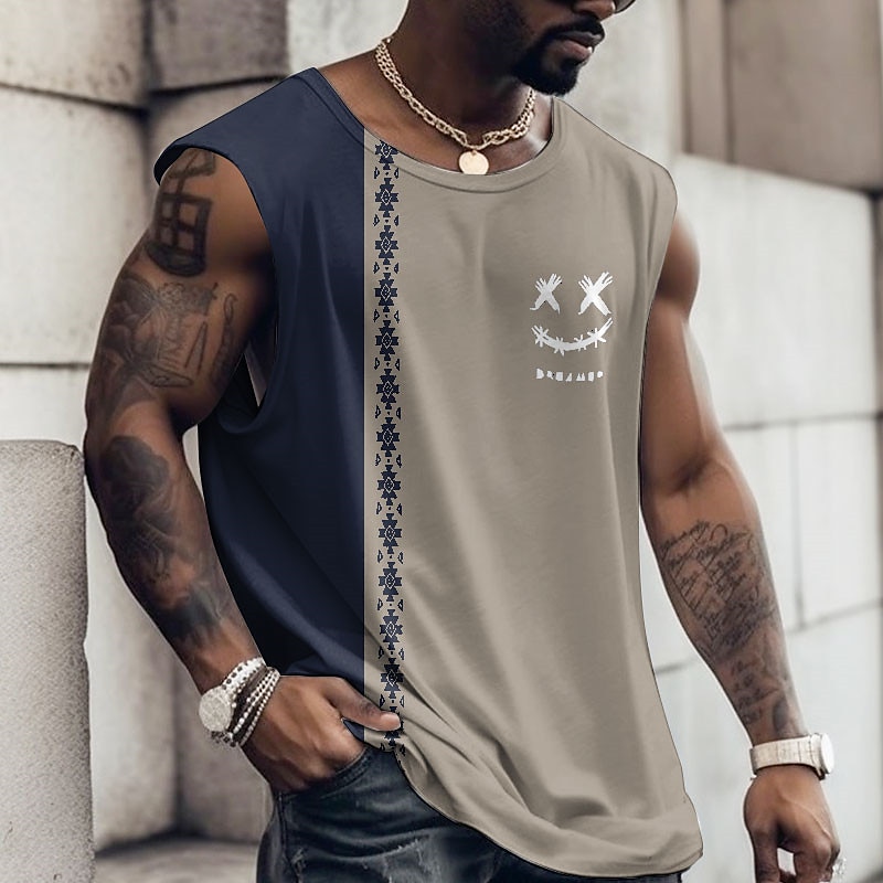 Herren Graphic Farbblock Lustig Shirt Ärmelloses T-Shirt für Männer Gurte T-Shirt 3D-Druck Rundhalsausschnitt Hemd Modisch Designer Muskel Täglich Sport Fitnessstudio Schwarz Gelb Wein Frühling Sommer 2025 - $14.99 –P6