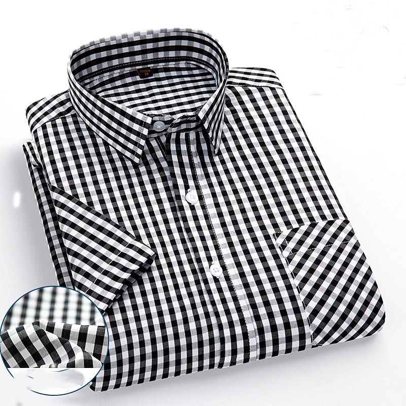 Men's Dress Shirt Stripes and Plaid Office & Career Office Party Light Blue Black Dark Red Yellow Short Sleeve Turndown Spring & Summer Clothing Apparel 2026 - $21.99 –P9