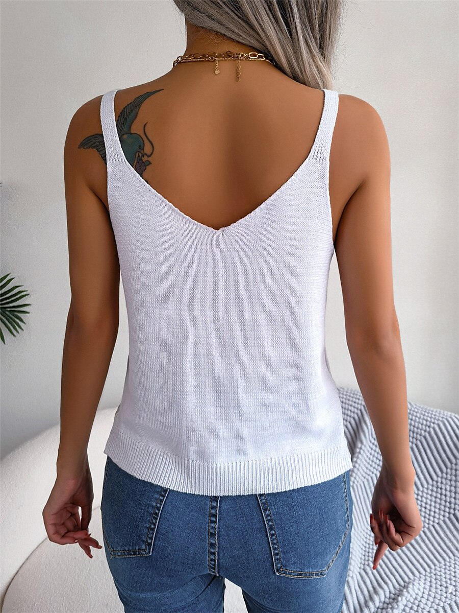 Women's Sweater Vest Strap Ribbed Knit Rayon Open Back Hole Summer Spring Daily Going out Weekend Stylish Sexy Casual Sleeveless Solid Color Black White Khaki S M L 2023 - US $23.99 –P12
