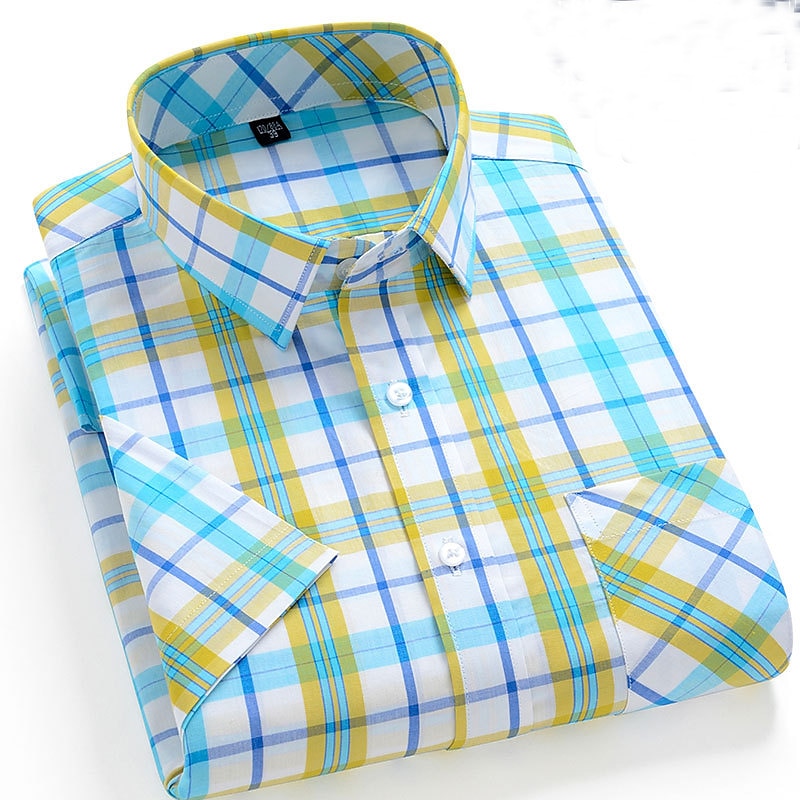 Men's Dress Shirt Stripes and Plaid Office & Career Office Party Light Blue Black Dark Red Yellow Short Sleeve Turndown Spring & Summer Clothing Apparel 2026 - $21.99 –P5