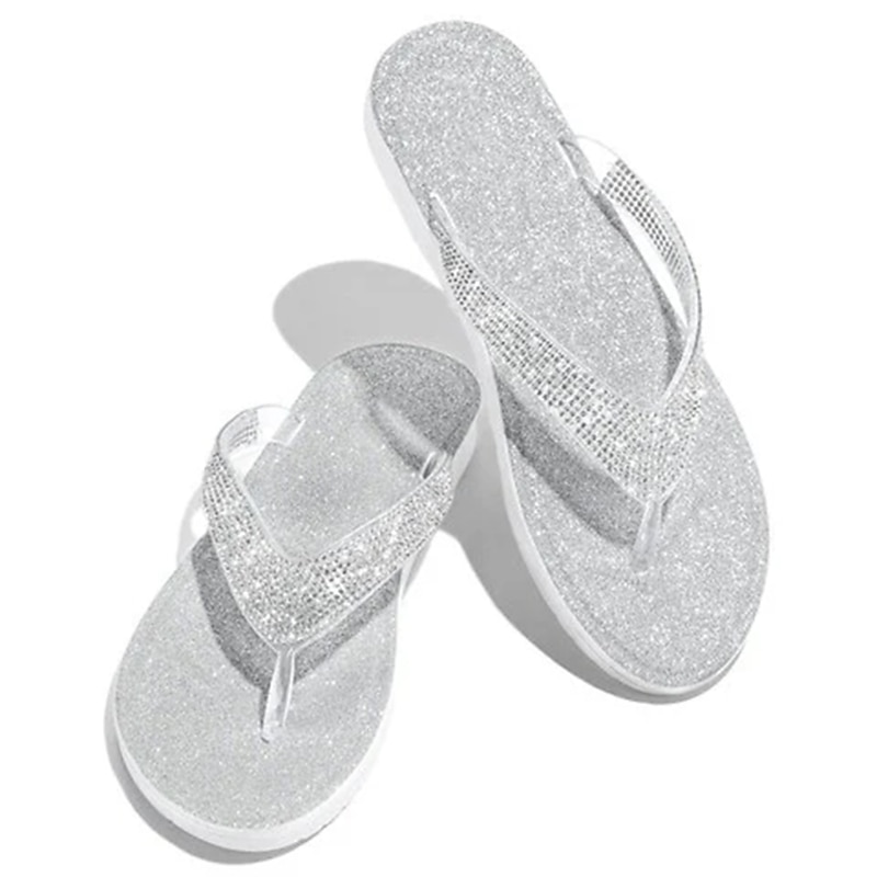flip flop-sandaler för kvinnor i silver med strass utsmyckningar - glittrande sommarstrandkläder för fester och speciella tillfällen 2025 - $19.99 –P1