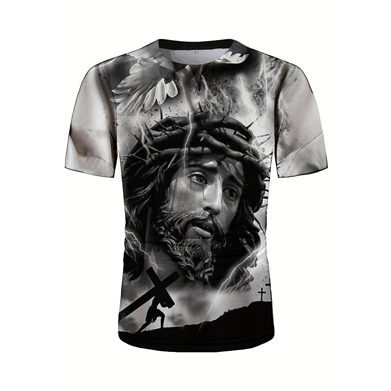 Męskie Graficzny Wiara Podkoszulek Krótki rękaw Podkoszulek Druk 3D Półgolf Koszula Zabytkowe Moda Designerskie Na zewnątrz Codzienny Sport czarny / biały Czarny Biały + Czarny Wiosna i lato Odzież S 2025 - $17.99 –P3