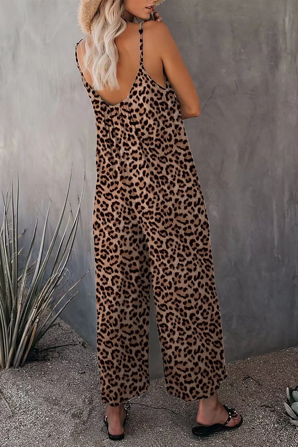 női jumpsuit egyszínű v nyak ünnepnapi kirándulás széles lábszár laza spagetti pántos khaki 3xl nyári 2025 - $24.99 –P11