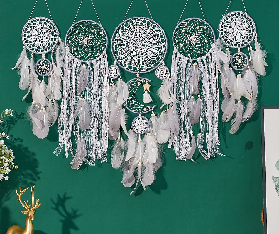 5 pezzi di grandi dimensioni acchiappasogni piuma gancio fiore campanelli eolici decorativo appeso a parete arte decorativa del 2025 a $43.99 –P3