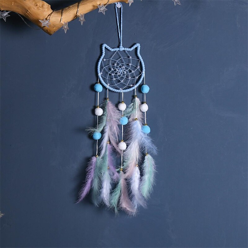 1 peça apanhador de sonhos, padrão de lua de gato, penas de miçangas, apanhador de sonhos, decoração de parede para pendurar em casa, enfeite para quarto de criança de 2025 por $11.99 –P13