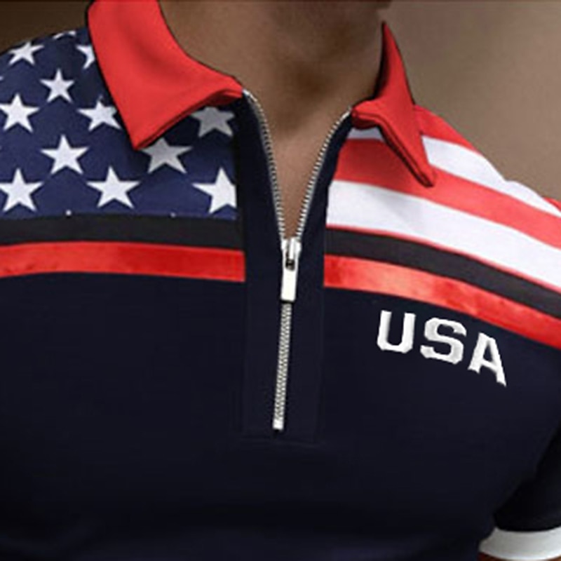 Férfi Golfing Amerikai zászlós póló Utca Hétköznapi Térfogatcsökkenés Negyed irányítószám Rövid ujjú Divat Alkalmi Zászló Cipzár Negyed irányítószám Tavaszi nyár Normál Sötétkék Sötétzöld Szürke 2025 - $18.99 –P5