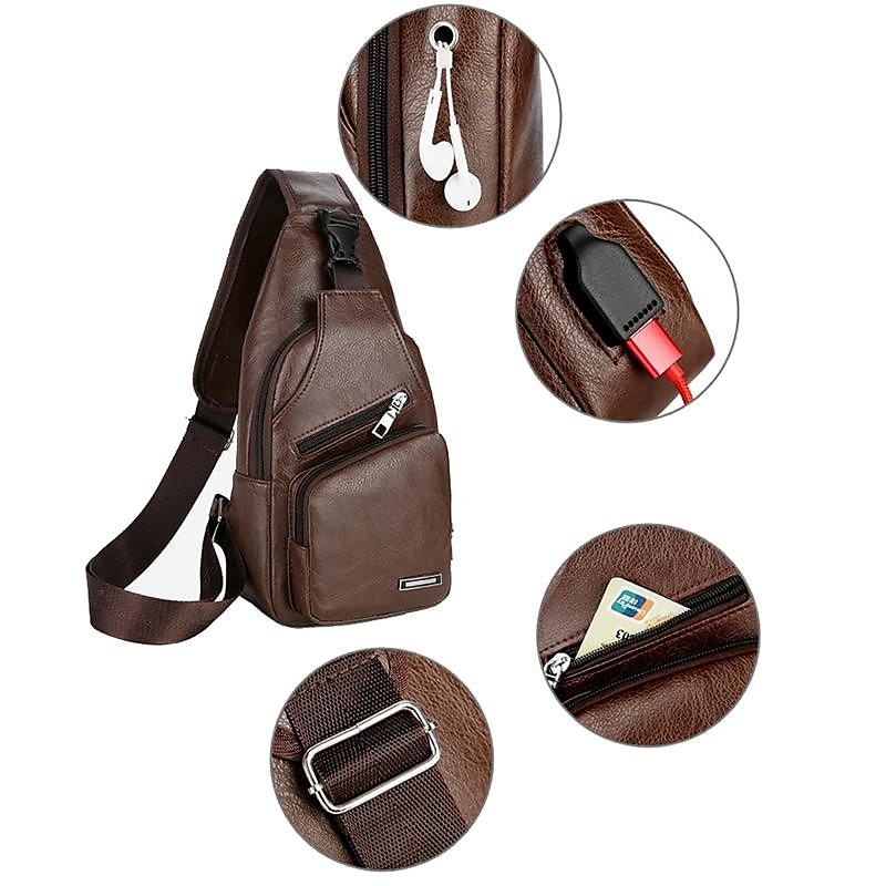 Fashion Men's Casual Crossbody Pouch PU Leather Shoulder Bag Leisure Chest Pack 2025 - $14.99 –P7