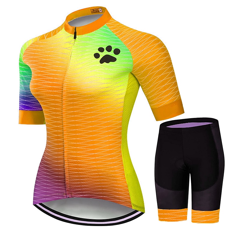 Femme Maillot et Cuissard Velo Cyclisme Manche Courte VTT Vélo tout terrain Vélo Route Rose Rouge Bleu Graphic Chat Dégradé Vélo Séchage rapide Evacuation de l'humidité Spandex Des sports Graphic de 2025 ? $50.99 –P5