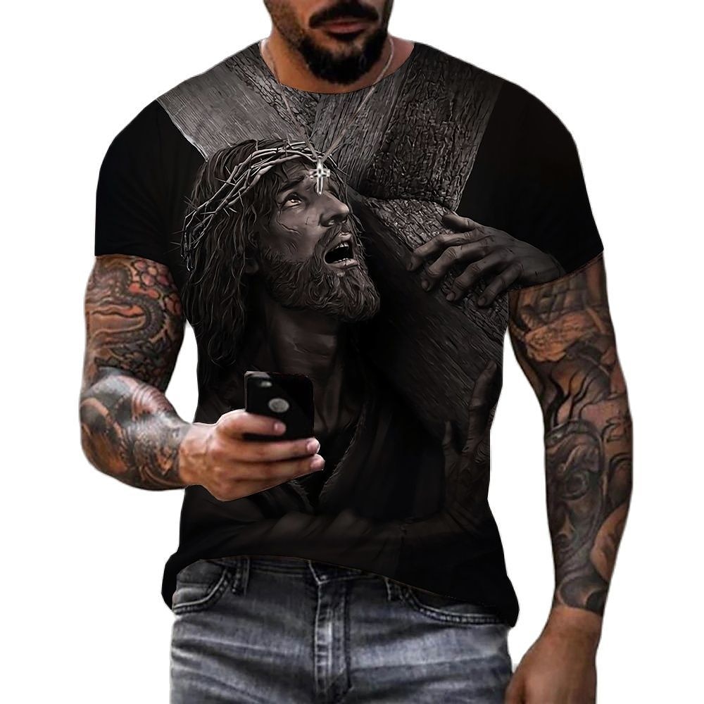 Męskie Graficzny Wiara Podkoszulek Krótki rękaw Podkoszulek Druk 3D Półgolf Koszula Zabytkowe Moda Designerskie Na zewnątrz Codzienny Sport czarny / biały Czarny Biały + Czarny Wiosna i lato Odzież S 2025 - $17.99 –P7