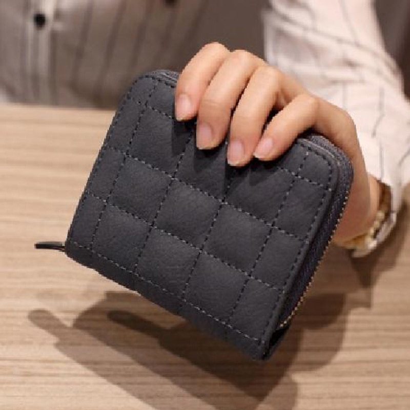 2025年 女性用PUレザー短財布、女性用チェック柄財布、ヌバックカードホルダー、小さなジッパー財布、女性用コインポーチ付き コレクション – $7.99 –P14