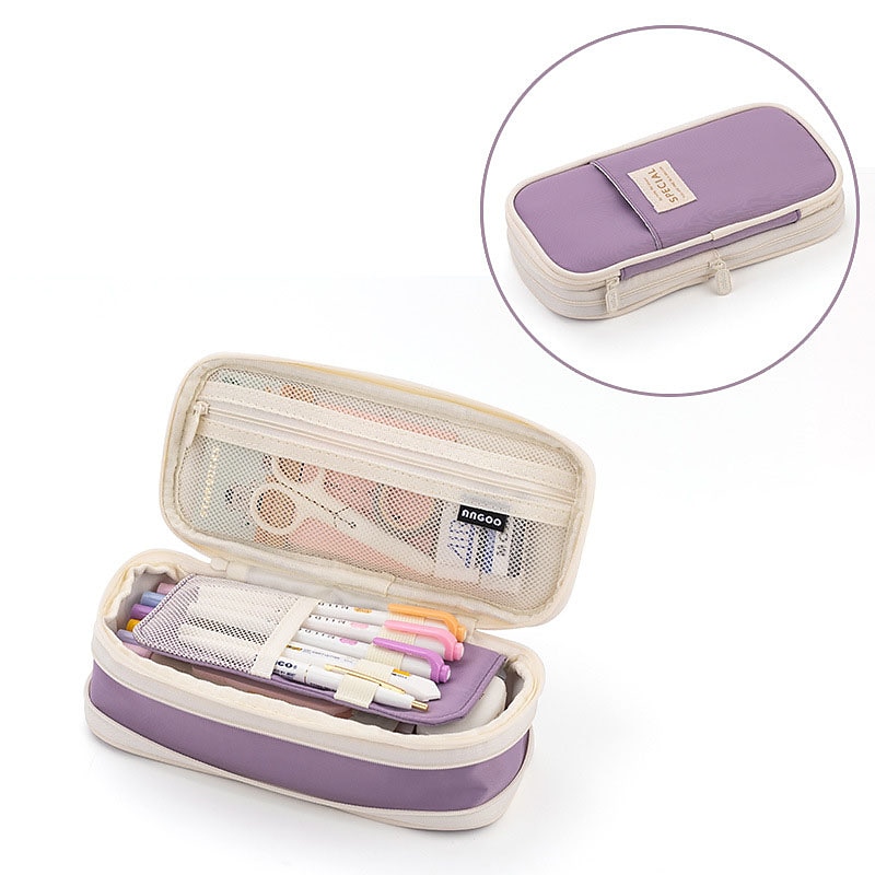 Multifunctional Cosmetic Bag Macaroon Big Capacity Double-layer Canvas Pencil Case Travel Storage Pouch School Supplies, Back to School Gift 2025 - $20.99 –P12
