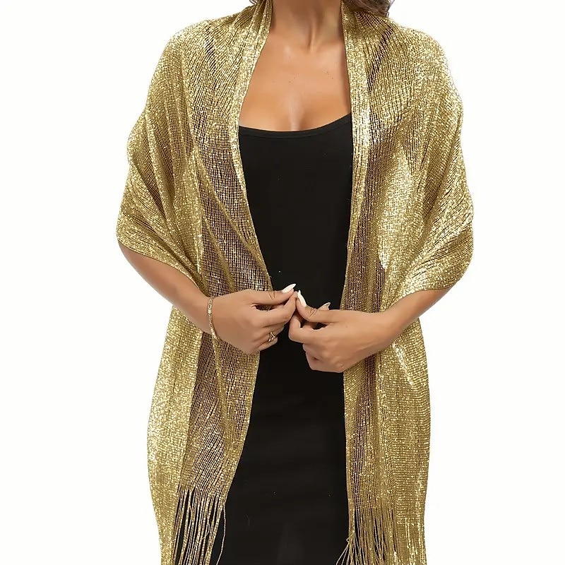 Glamorous Metallic Shawls with Tassel Wedding Guest Wraps and Round Buckle - Perfect for Evening Parties & Weddings With Bridal Jewelry Sets 1 set 2025 - $9.99 –P4