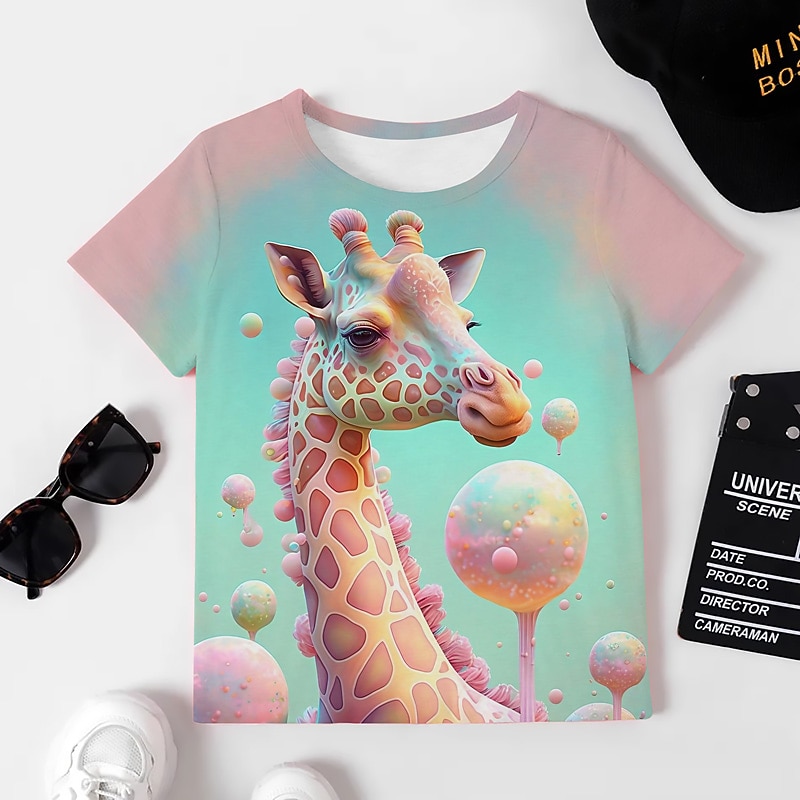 Para Meninas 3D Gráfico Desenho Animado Girafa Camisa Camiseta Manga Curta Impressão 3D Verão Primavera Ativo Moda Estilo bonito Infantil 3-12 anos Ao ar livre Casual Diário Normal de 2026 por $11.99 –P13