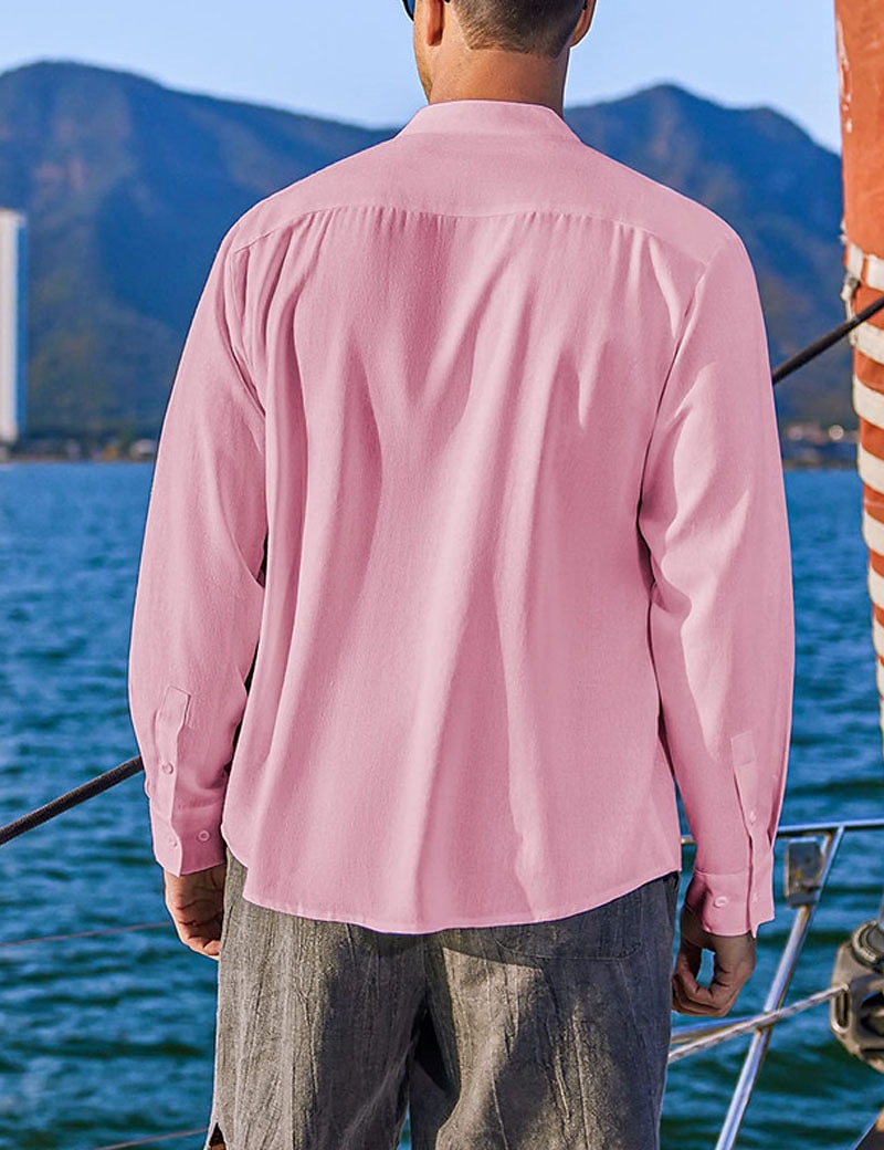Per uomo Camicia Camicia con colletto a fascia Camicia estiva Abbigliamento mare Maglietta informale Camicia con bottoni Liscio Da mare Informale Nero Bianco Rosa Verde Manica lunga A fascia del 2025 a €21.99 –P12