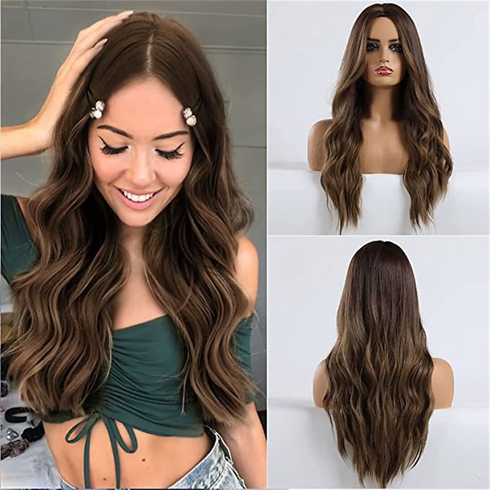 barbiecore parrucche da film parrucca bionda ombre parrucca ondulata lunga per le donne parrucche ondulate della parte centrale parrucche sintetiche resistenti al calore del 2025 a $29.99 –P3